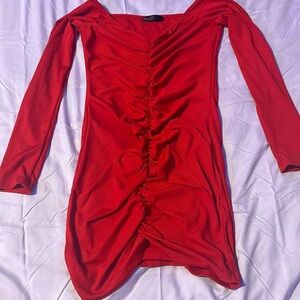 Red short dress long sleeve